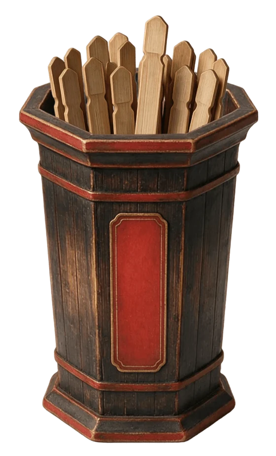 A wooden container holding fortune sticks, illustrating the physical object used in Chinese lot divination